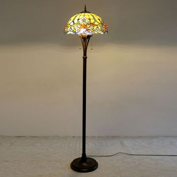 LongHuiJing Floral Tiffany Style Stained Glass Floor Lamp with 16 inches Wide Handmade Lamp Shade