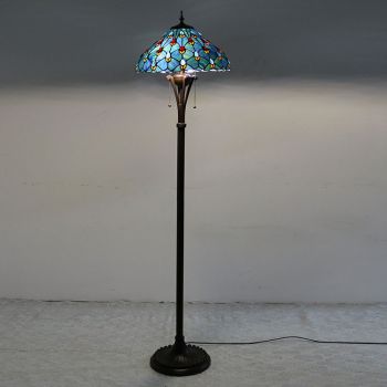 LongHuiJing Sea Blue Tiffany Style Stained Glass Floor Lamp with 16 inches Wide Handmade Lamp Shade
