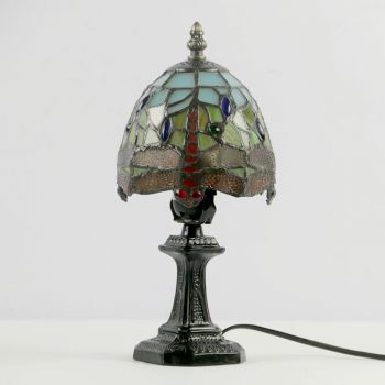 LongHuiJing Mini Red Dragonfly Tiffany Table Lamp Stained Glass Small Table Lamp E27 Deco Night Light