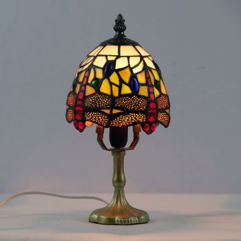 LongHuiJing Mini Red Dragonfly Tiffany Table Lamp E27 Deco Night Light Stained Glass Small Table Lamp 