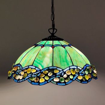 LongHuiJing 16Inch Tiffany Style Simple Green Stained Glass Hanging Lamp Vintage Stained Glass Ceiling Light 