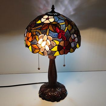 LongHuiJing Tiffany Stained Glass Style Desk Light Gorgeous Flowers Shade Table Reading Night Light W12H22Inch