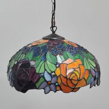 LongHuiJing Tiffany Style Pendant Lamp 16 Inch Vintage Pastoral Stained Glass Rose Flower Shade E27Ceiling Lights