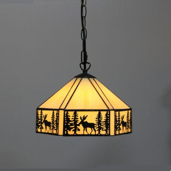 LongHuiJing 10Inch Tiffany Style Pendant Lamp Vintage Deer With Trees Stained Glass Shade E27 Ceiling Hanging Lights