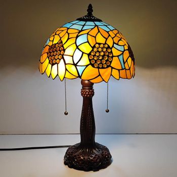 LongHuiJing Tiffany Stained Glass Style Desk Light Sunflower Lampshade Table Reading Night Light W12H22Inch