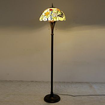LongHuiJing Butterfly Tiffany Style Stained Glass Floor Lamp with 16-inch Wide Handmade Lampshade Metal Base