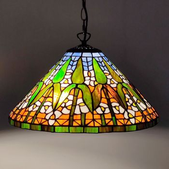 LongHuiJing 16Inch Tiffany Style Stained Glass Hanging Lamp Bamboo Pattern Stained Glass Ceiling Light