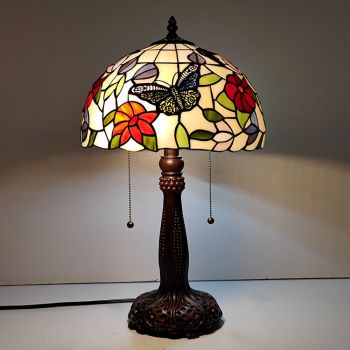 LongHuiJing Tiffany Stained Glass Style Desk Light Butterfly Shade Table Reading Night Light W12H22Inch
