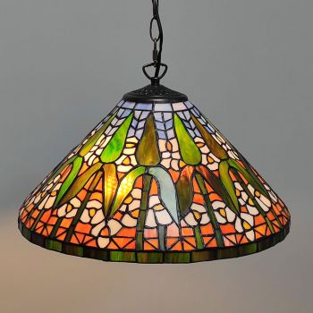 LongHuiJing 16Inch Tiffany Style Stained Glass Hanging Lamp Bamboo Pattern Stained Glass Ceiling Light