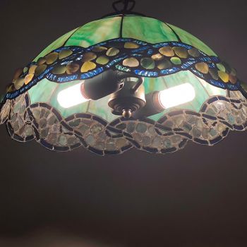 LongHuiJing 16Inch Tiffany Style Simple Green Stained Glass Hanging Lamp Vintage Stained Glass Ceiling Light 
