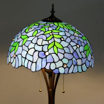LongHuiJing Wisteria Tiffany Style Stained Glass Floor Lamp with 16-inch Wide Handmade Lampshade Metal Base