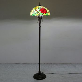 LongHuiJing Tiffany Style Stained Glass Red Rose Floor Lamp with 16 inches Wide Handmade Lamp Shade
