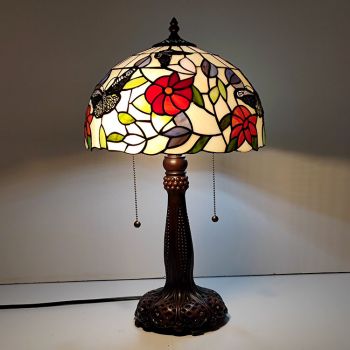 LongHuiJing Tiffany Stained Glass Style Desk Light Butterfly Shade Table Reading Night Light W12H22Inch