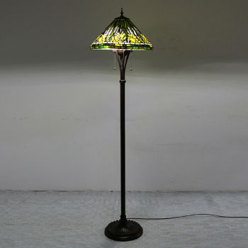 LongHuiJing Butterfly Tiffany Style Stained Glass Floor Lamp with 16-inch Wide Handmade Bamboo Lampshade Metal Base