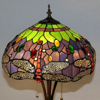 LongHuiJing Tiffany Floor Lamp Antique Standing Reading Light 63Inch Tall Stained Glass Red Dragonfly Shade Lights