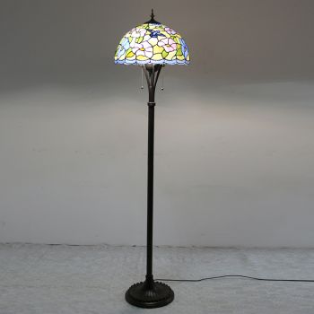 LongHuiJing Hummingbird Tiffany Style Stained Glass Floor Lamp with 16-inch Wide Handmade Lampshade Metal Base