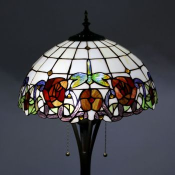 LongHuiJing Tiffany Style Turkey Pendant Light Vintage American Stained Glass Pendant Light Red Rose Pattern Lampshade