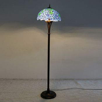 LongHuiJing Wisteria Tiffany Style Stained Glass Floor Lamp with 16-inch Wide Handmade Lampshade Metal Base