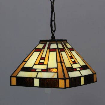 LongHuiJing 10Inch Tiffany Style Pendant Lamp Vintage Square Stained Glass Lampshade E27 Ceiling Hanging Lights