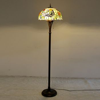 LongHuiJing Butterfly Tiffany Style Stained Glass Floor Lamp with 16-inch Wide Handmade Lampshade Metal Base