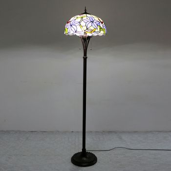 LongHuiJing Purple Floral Tiffany Style Stained Glass Floor Lamp with 16 inches Wide Handmade Lamp Shade