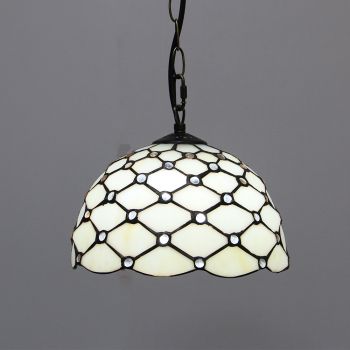 LongHuiJing 10Inch Tiffany Style Pastoral Pendant Lamps Vintage Handmade Stained Glass Hanging Lights