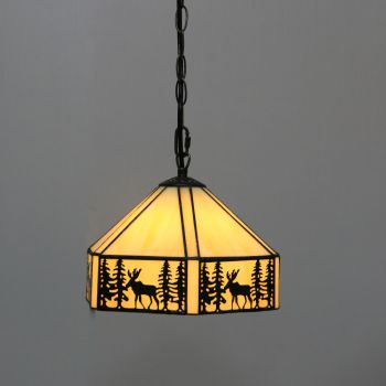 LongHuiJing 10Inch Tiffany Style Pendant Lamp Vintage Deer With Trees Stained Glass Shade E27 Ceiling Hanging Lights