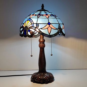 LongHuiJing Tiffany Stained Glass Style Desk Light Baroque Blue Shade Table Reading Night Light W12H22Inch