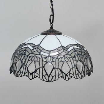 LongHuiJing 16Inch Tiffany Style Stained Glass Hanging Lamp Ceiling
