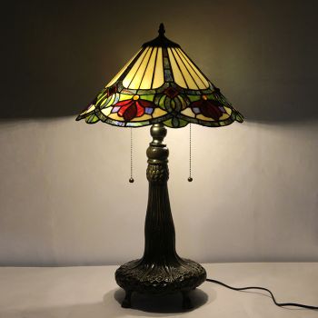 LongHuiJing 16Inch Tiffany Lamp Stained Glass Lampshade Table Lamp Flower Classic Style Desk Reading Decor Lighting