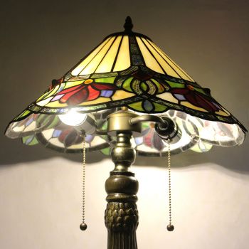 LongHuiJing 16Inch Tiffany Lamp Stained Glass Lampshade Table Lamp Flower Classic Style Desk Reading Decor Lighting