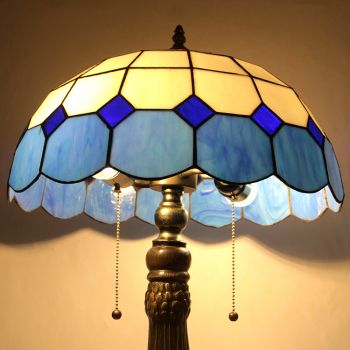 LongHuiJing 16Inch Tiffany Lamp Stained Glass Table Lamp Mediterranean Lampshade Style Desk Reading Light Decor Lighting