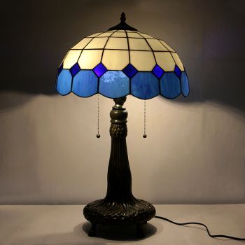 LongHuiJing 16Inch Tiffany Lamp Stained Glass Table Lamp Mediterranean Lampshade Style Desk Reading Light Decor Lighting