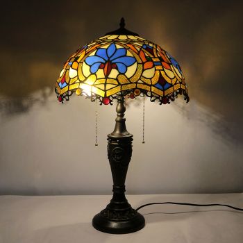 LongHuiJing 16Inch Retro Tiffany Table Lamp Stained Glass Love Lampshade Lights Handmade Glass Desk Lamps
