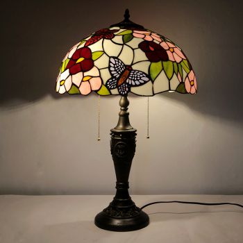 LongHuiJing 16Inch Retro Tiffany Table Lamp Stained Glass Butterfly Lampshade Lights Handmade Glass Desk Lamps
