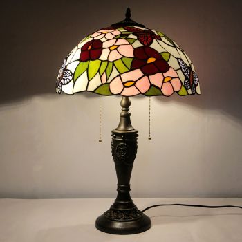 LongHuiJing 16Inch Retro Tiffany Table Lamp Stained Glass Butterfly Lampshade Lights Handmade Glass Desk Lamps