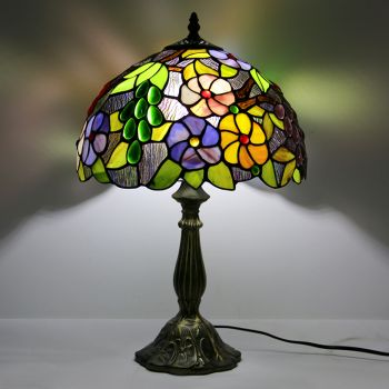 LongHuiJing 12Inch Tiffany Lamp Stained Glass Bedside Table Lamp Antique Floral Style Reading Desk Light 18