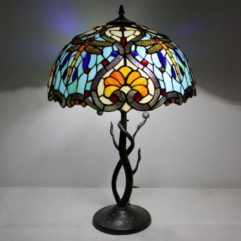 LongHuiJing Tiffany Style Table Lamp Stained Glass Lampshade Love Bedside Lamp Rose Decorated Lamp 16Inch