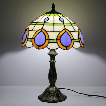 LongHuiJing 12Inch Tiffany Lamp Stained Glass Bedside Table Lamp Peacock Feather Style Reading Desk Light 18