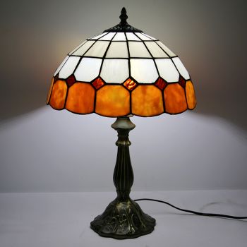 LongHuiJing 12Inch Tiffany Lamp Stained Glass Bedside Table Lamp Antique Decor Style Reading Desk Light 18" Tall