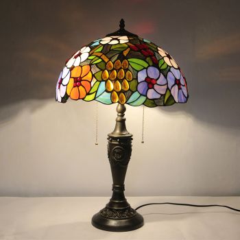 LongHuiJing 16Inch Retro Tiffany Table Lamp Stained Flowers Lampshade Lights Handmade Glass Desk Lamps