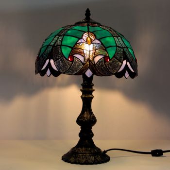LongHuiJing 12 Inch Vintage Pastoral Gorgeous Stained Glass Lampshade Table Lamp Antique Base Tiffany Style Table Lamps