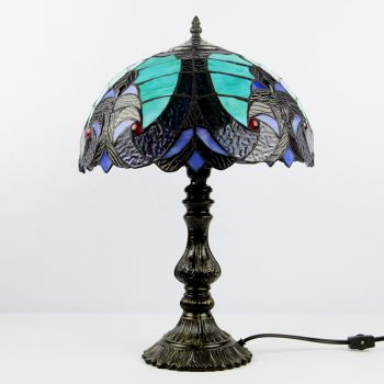 LongHuiJing 12 Inch Vintage Pastoral Gorgeous Stained Glass Lampshade Table Lamp Antique Base Tiffany Style Table Lamps