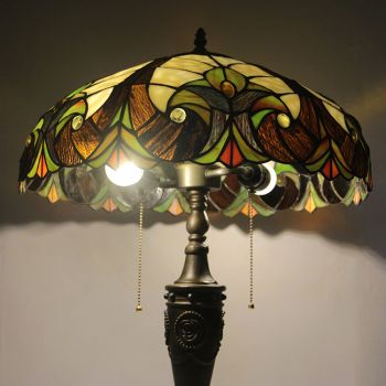 LongHuiJing 18Inch Retro Tiffany Table Lamp Stained Glass Unique Lampshade Lights Handmade Glass Desk Lamps