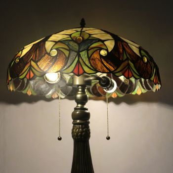 LongHuiJing 18Inch Retro Tiffany Table Lamp Stained Glass Baroque Lampshade Lights Handmade Glass Desk Lamps