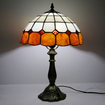 LongHuiJing 12Inch Tiffany Lamp Stained Glass Bedside Table Lamp Antique Decor Style Reading Desk Light 18" Tall