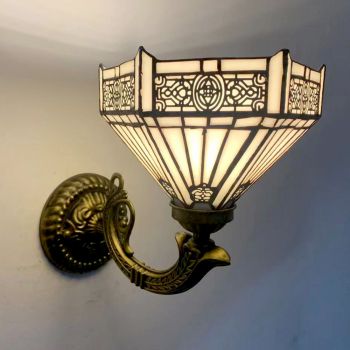 LongHuiJing 8Inch Tiffany Style Wall Lamp Stained Glass Mediterranean Wall Sconce Light Handmade Decor Flush Mount Lamps
