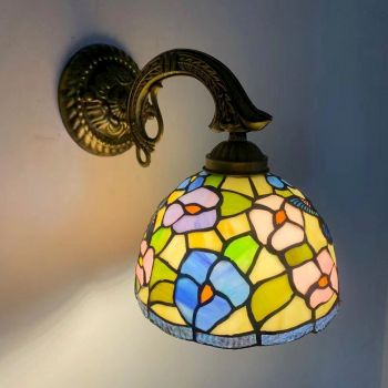 LongHuiJing 8Inch Tiffany Style Wall Lamp Stained Glass Pastoral Wall Sconce Lights Handmade Decor Flush Mount LED Light