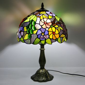 LongHuiJing 12Inch Tiffany Lamp Stained Glass Bedside Table Lamp Antique Floral Style Reading Desk Light 18
