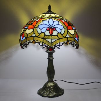 LongHuiJing 12Inch Tiffany Lamp Stained Glass Bedside Table Lamp Antique Baroque Style Reading Desk Light 18" Tall